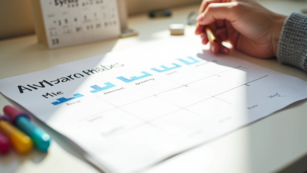 Ručně psaný plán finančních milníků s grafikou na papíru