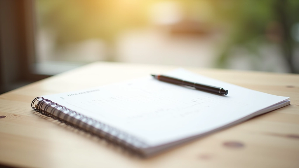 Zápisník s poznámkami o bankovních podmínkách a perem