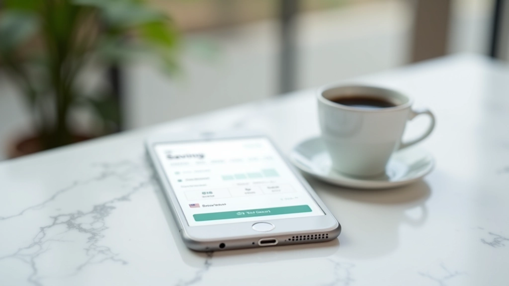 Mobilní telefon s bankovní aplikací ukazující spořící účet a transakce