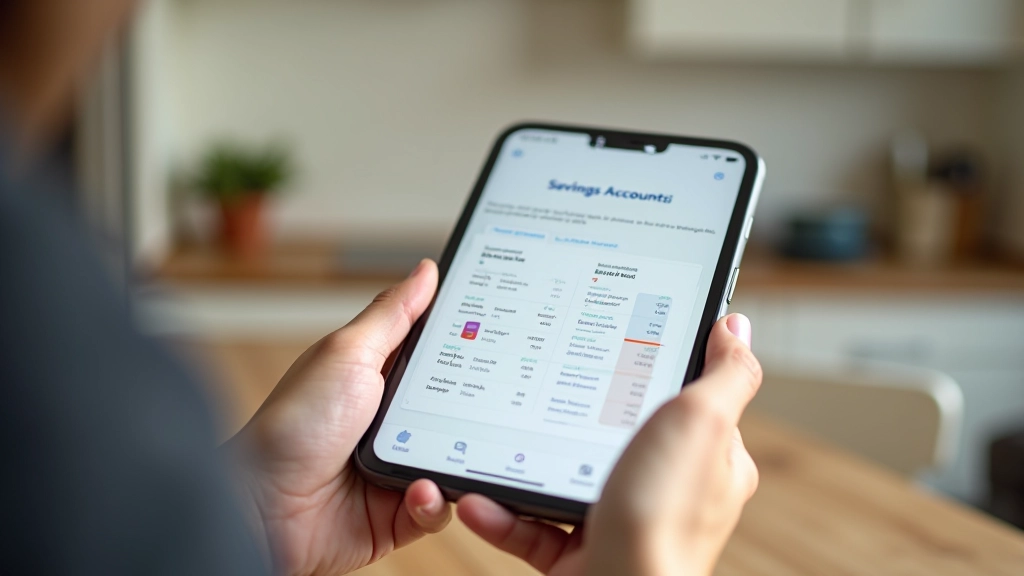 Porównanie různých účtů v bankovní aplikaci na displeji